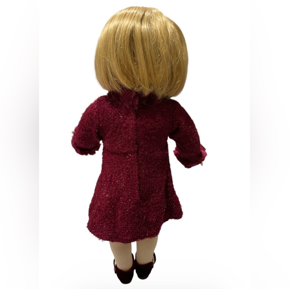 American Girl Burgundy Velvet Holiday Dress Outfit Shoes Tights AG Tagged - Picture 3 of 13
